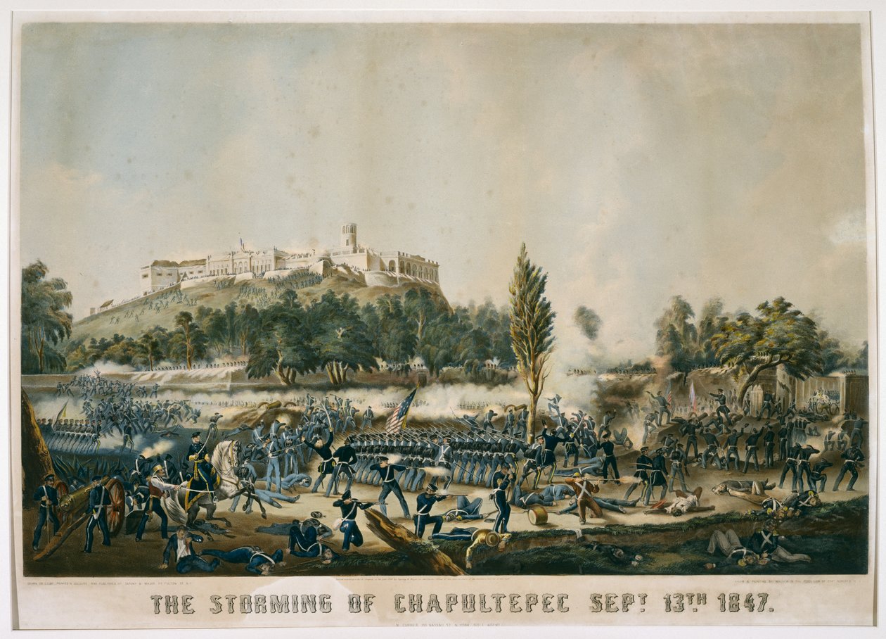 Chapultepec Baskını 13 Eylül 1847, 1848 (dokuma kağıt üzerinde kromolitograf) by James after Walker