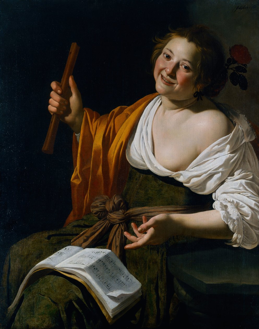 bir flüt ile kız by Jan van Bijlert or Bylert
