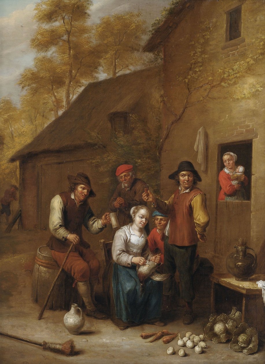 Çiftçiler bir evin önünde by Jan Baptist Nollekens