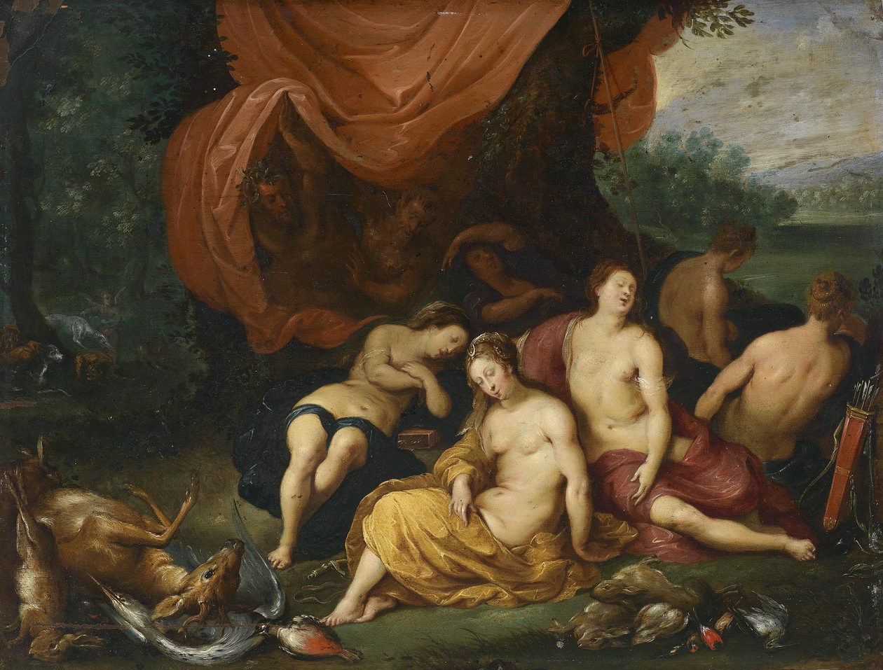 Diana ve perileri avdan sonra satirler tarafından duyuldu by Jan Brueghel the Younger