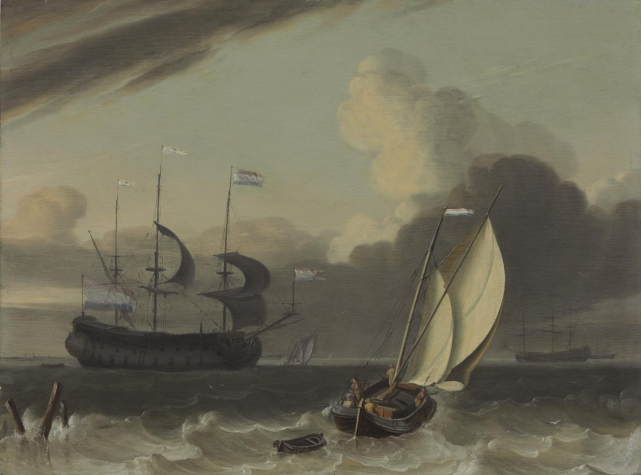 Hollandalı bir tüccar ve bir esintiyle bir spritsail mavna by Jan Claesz Rietschoof