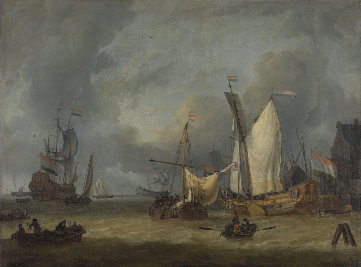 Güçlü bir esinti ile limanda gemiler by Jan Claesz Rietschoof