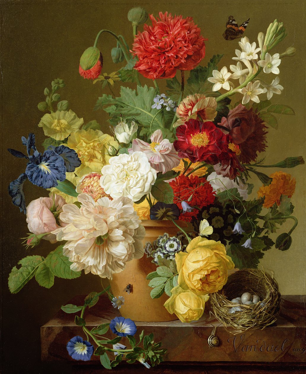 Mermer bir çıkıntı üzerinde çiçek Natürmort, 1800-01 by Jan Frans van Dael