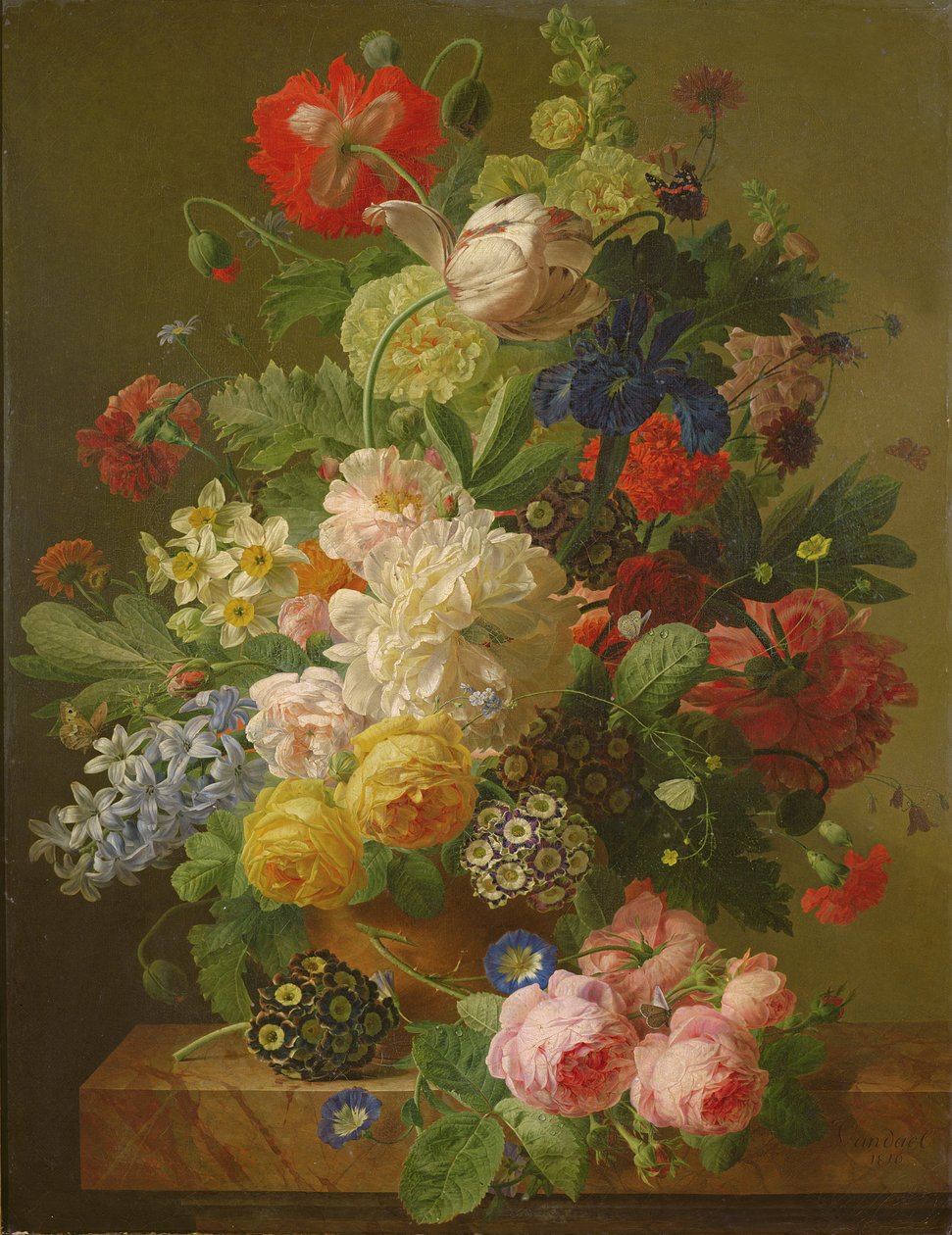 Mermer konsol masasındaki vazoda çiçekler, 1816 by Jan Frans van Dael
