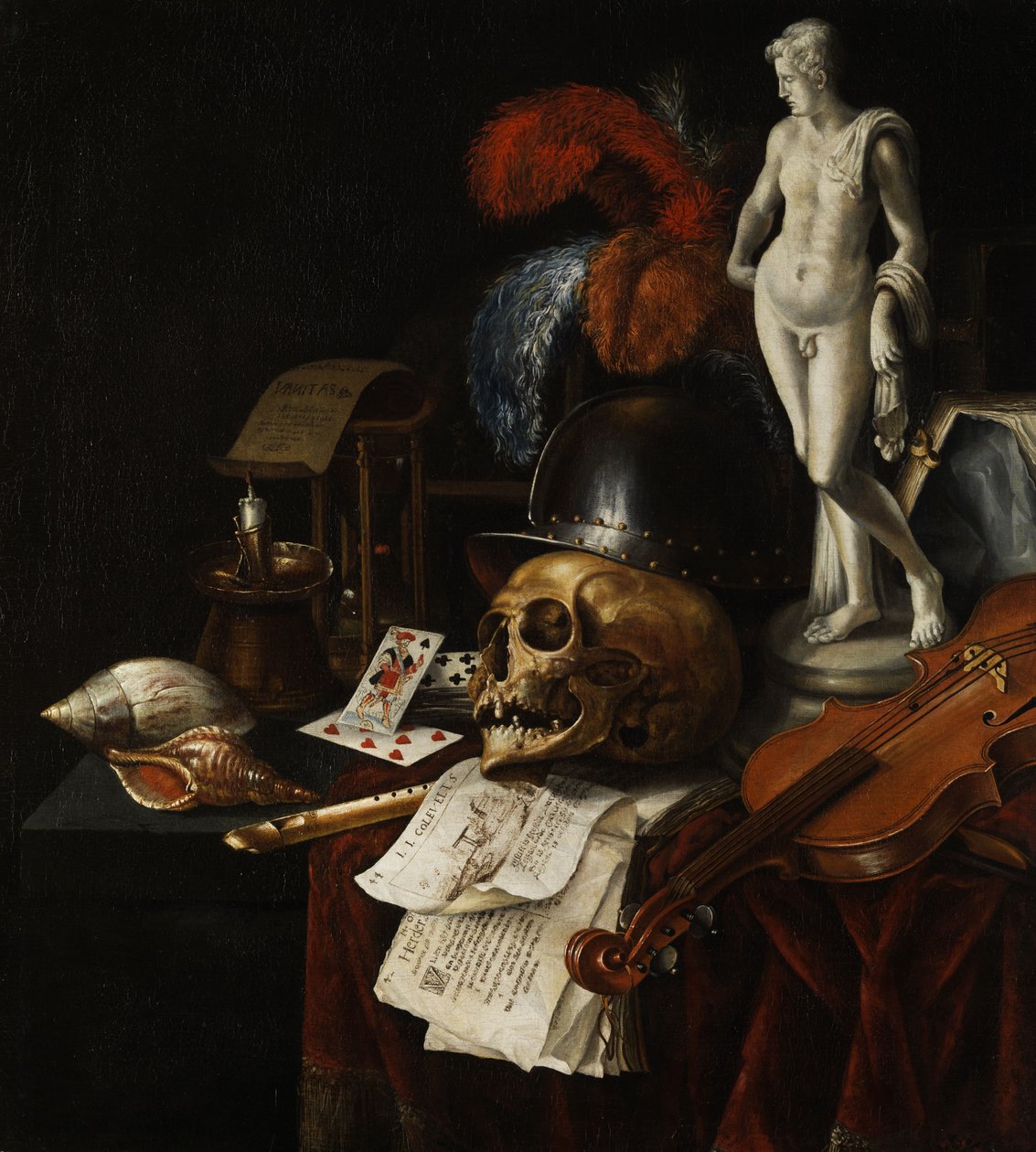 Vanitas kafatası ve oyun kartları ile natürmort by Jan Fris