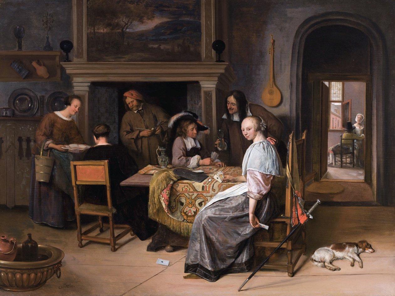 Bir İç Mekanda Kart Oyuncuları by Jan Havickszoon Steen