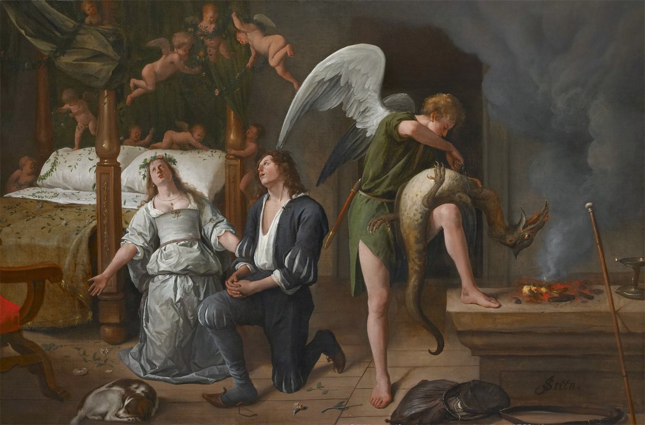 Rafael şeytanı bağlarken Tobias ve Sarah dua ediyor by Jan Havickszoon Steen