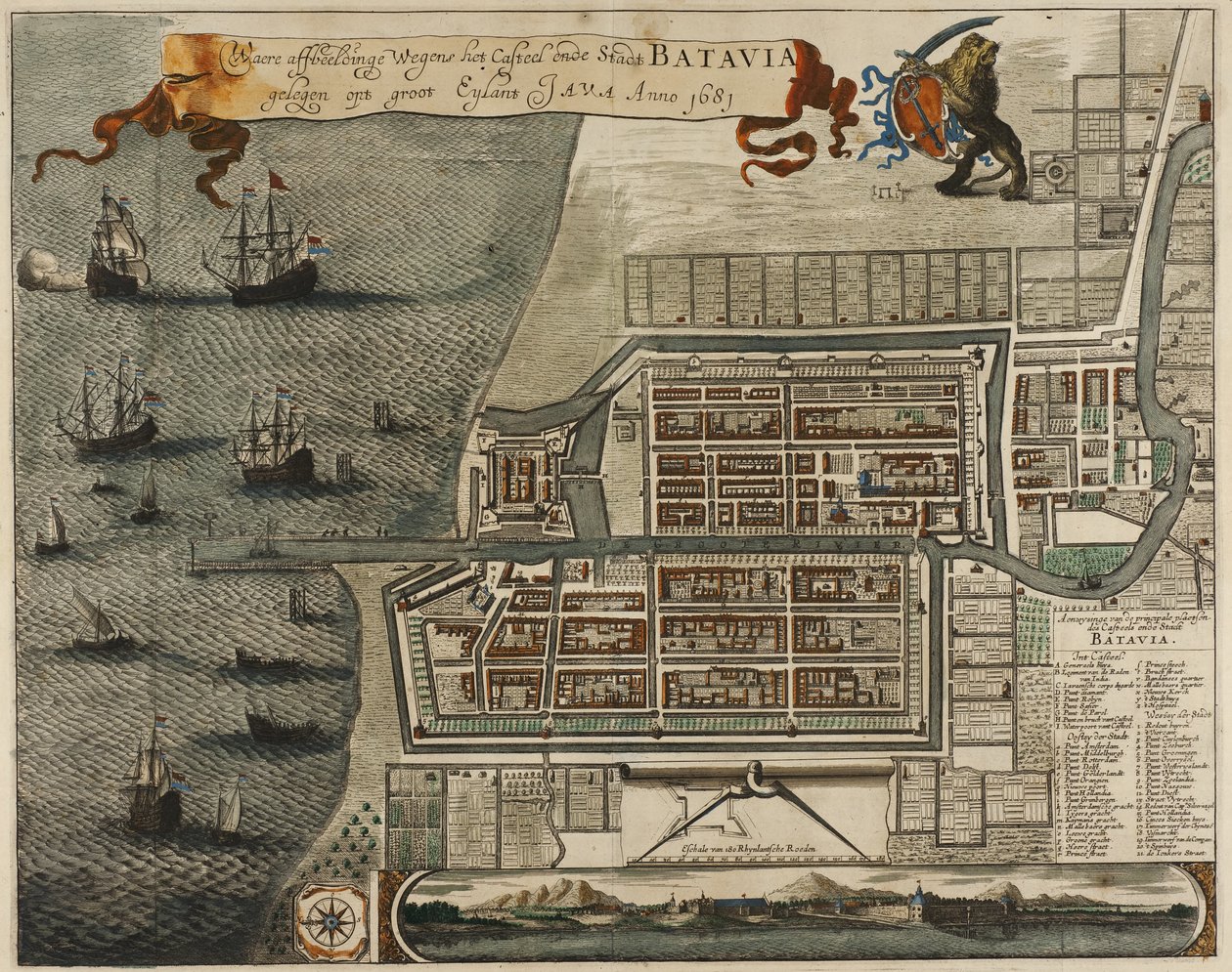 Java adasındaki Kale ve Batavia Şehri Haritası (şimdi Jakarta, Endonezya) by Jan Janssonius