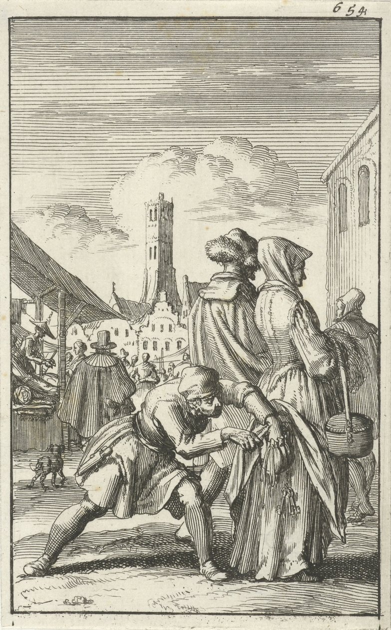 Bir pazarda cüzdanı çalınan kadın, 1685 by Jan Luyken