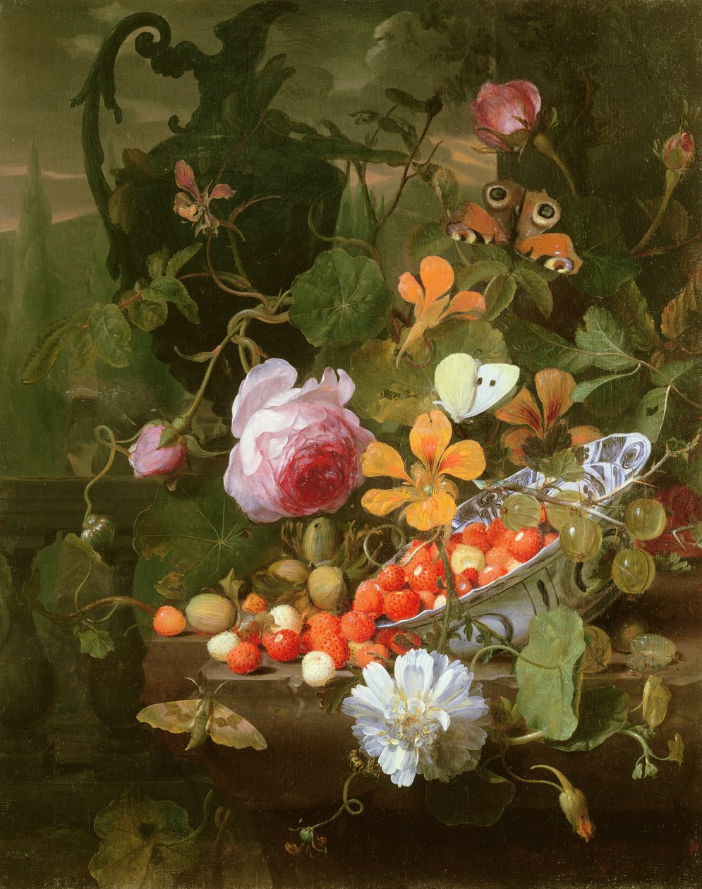 Bir Kasedeki Çilek ve Çiçeklerden Natürmort, 1696 by Jan Mortel