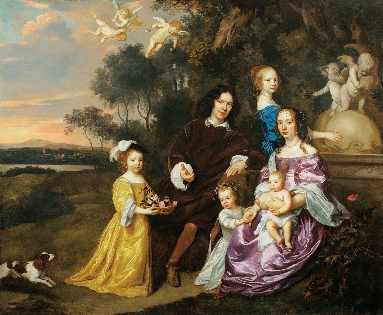 Pastoral Peyzajda Süs Çeşmesi Yanında Bir Aile Grubunun Portresi, 1663 by Jan Mytens or Mijtens