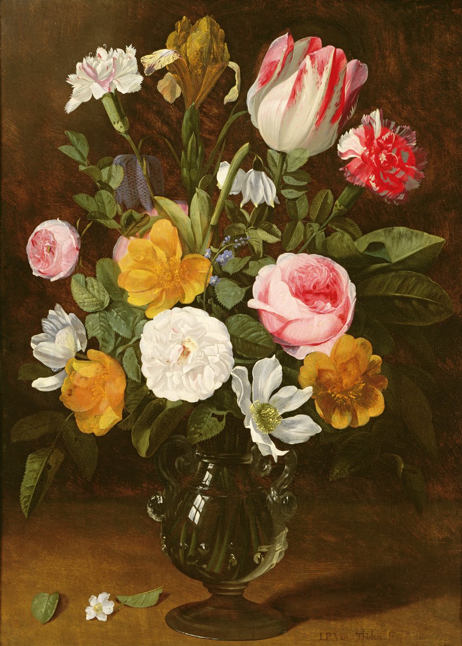 Cam Vazoda Çiçeklerin Natürmort (panel) by Jan Philip van Thielen