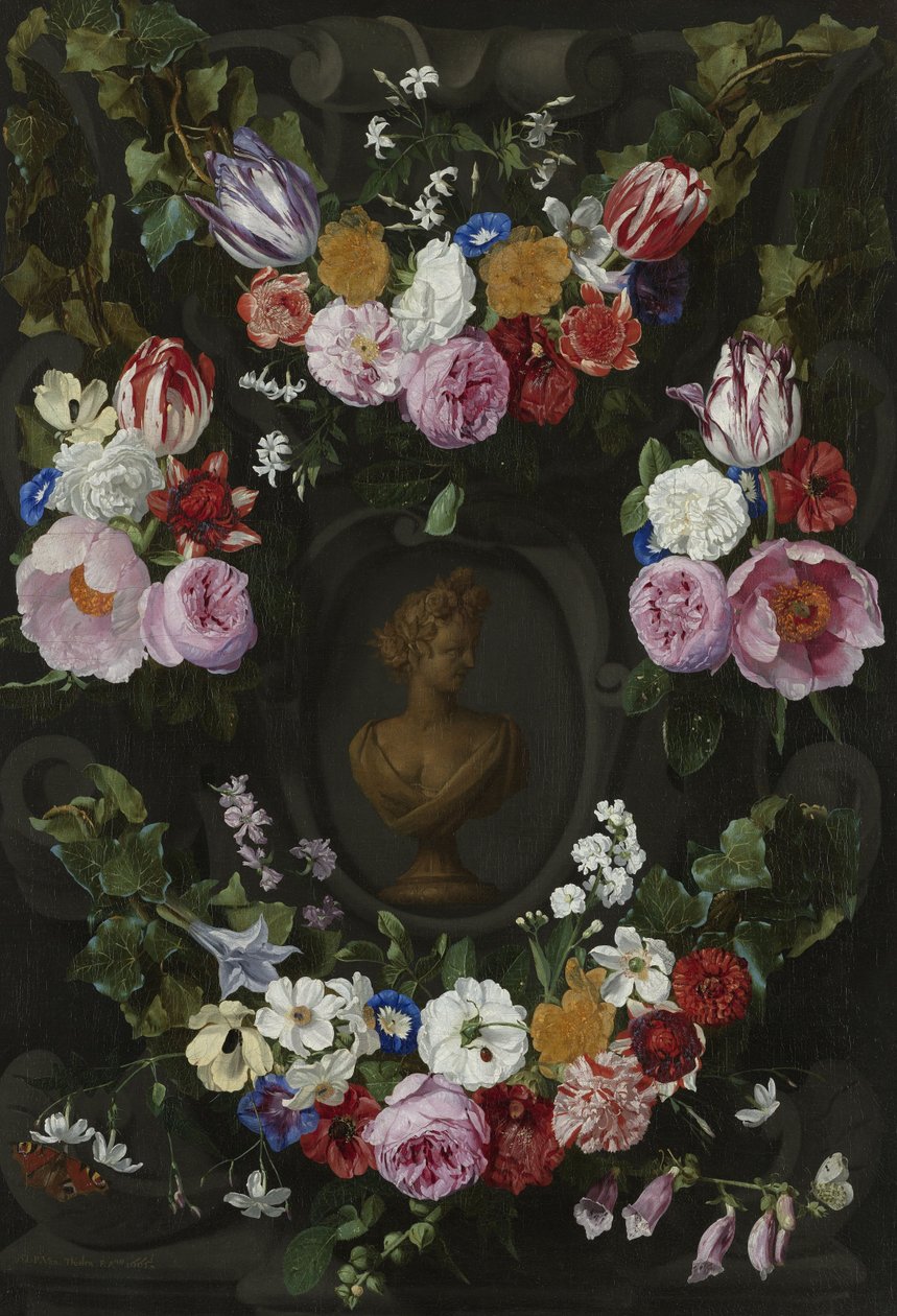 Flora büstünü çevreleyen çiçek çelengi by Jan Philip van Thielen