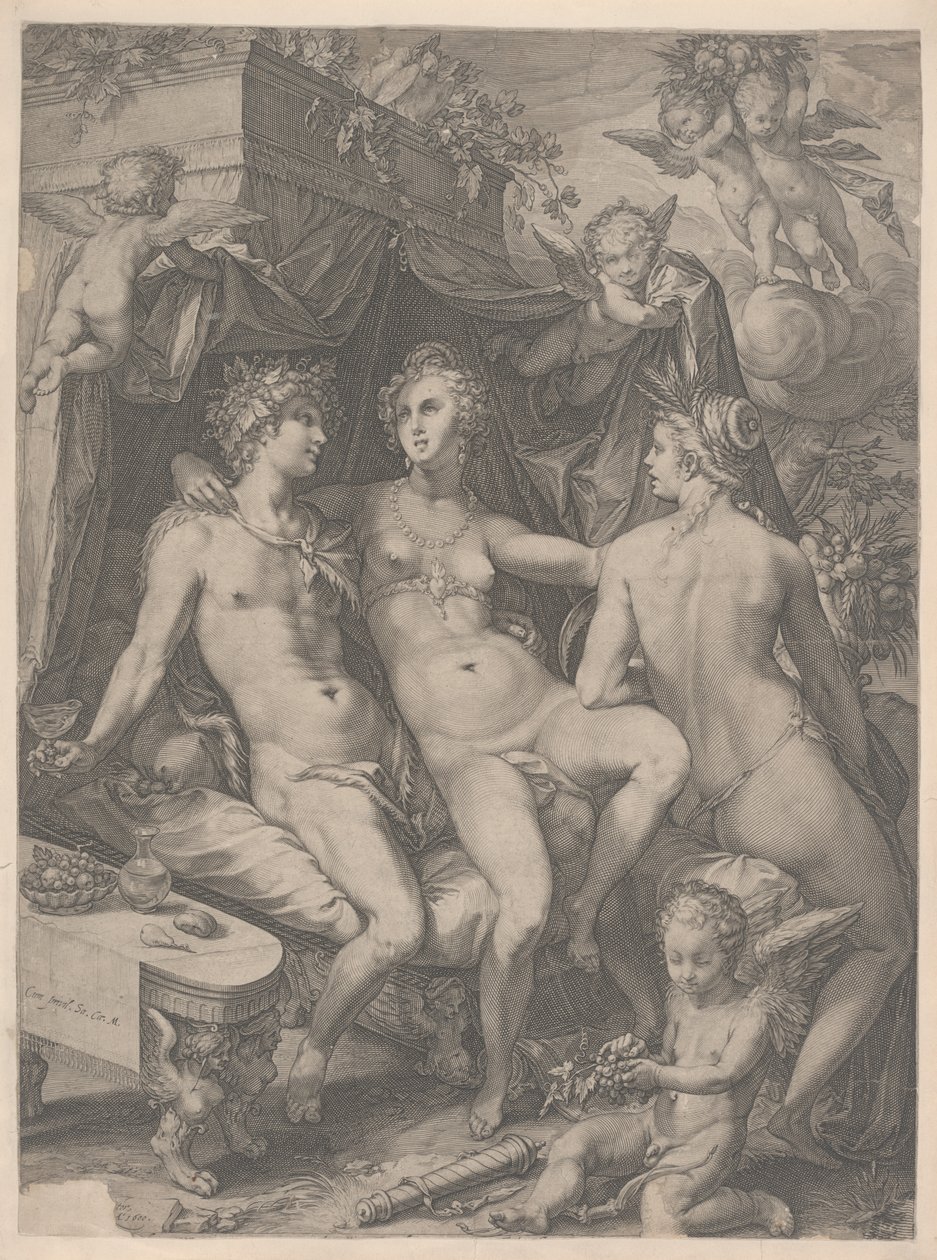 Bacchus ve Ceres Arasında Bir Yatakta Oturan Venüs, 1600 by Jan Saenredam
