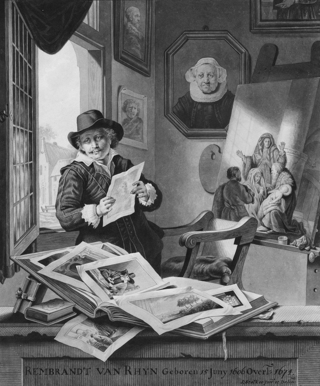 Rembrandt in his studio   by Jan Stolker