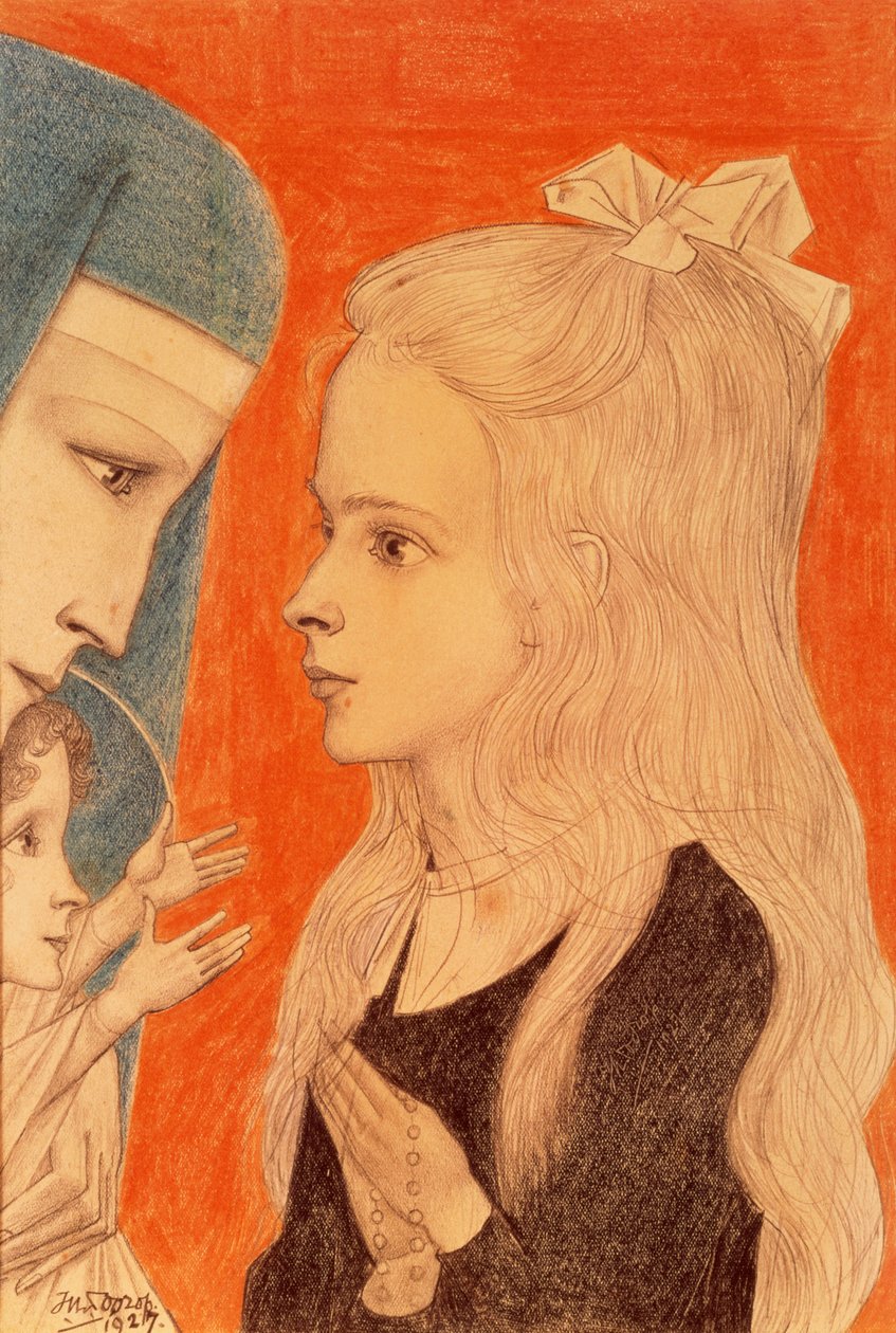 Dua Eden Kız, 1927 (renkli kalem) by Jan Toorop