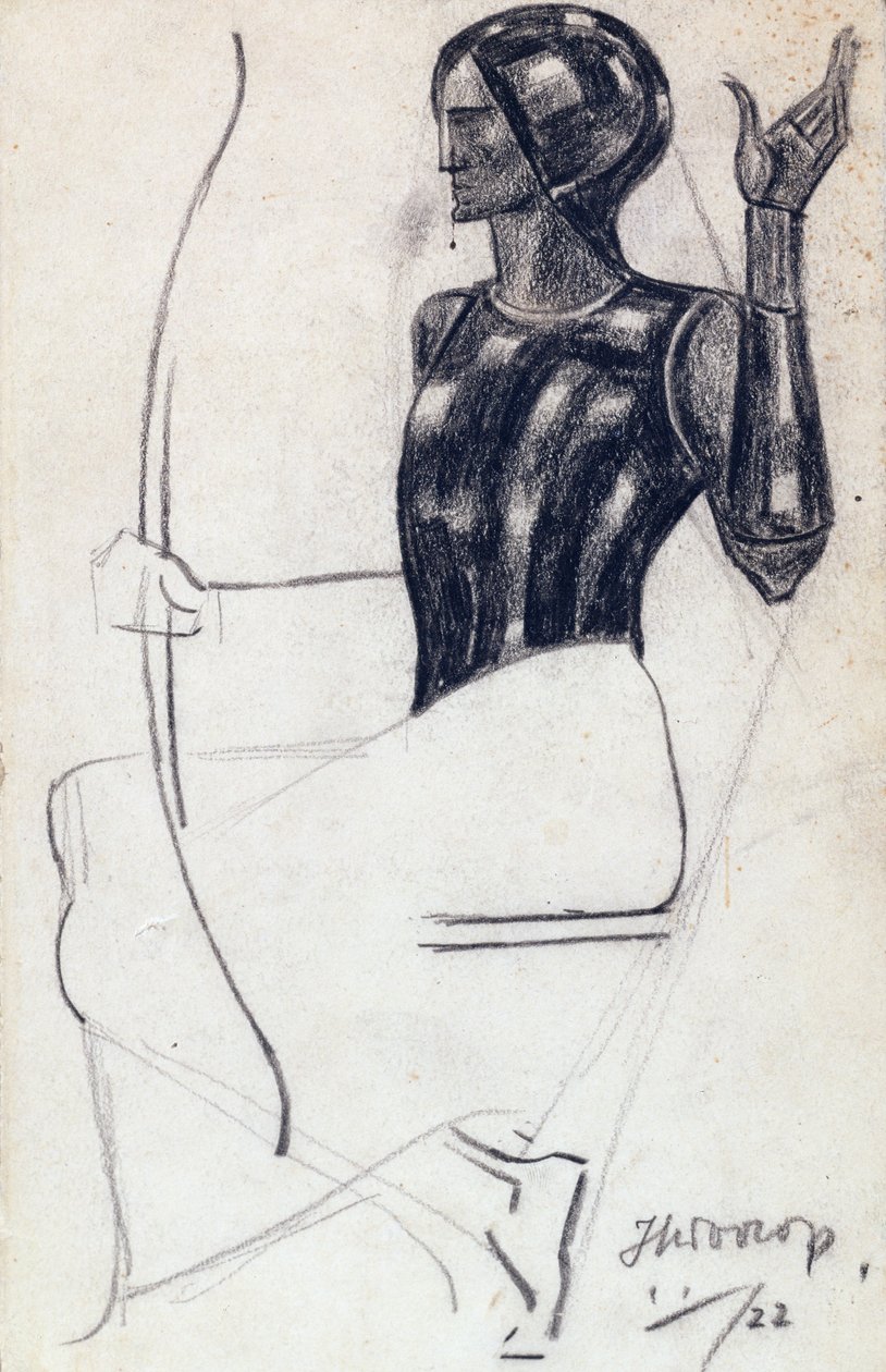 Oturan kadın okçu, 1922 (kağıt üzerinde tebeşir) by Jan Toorop