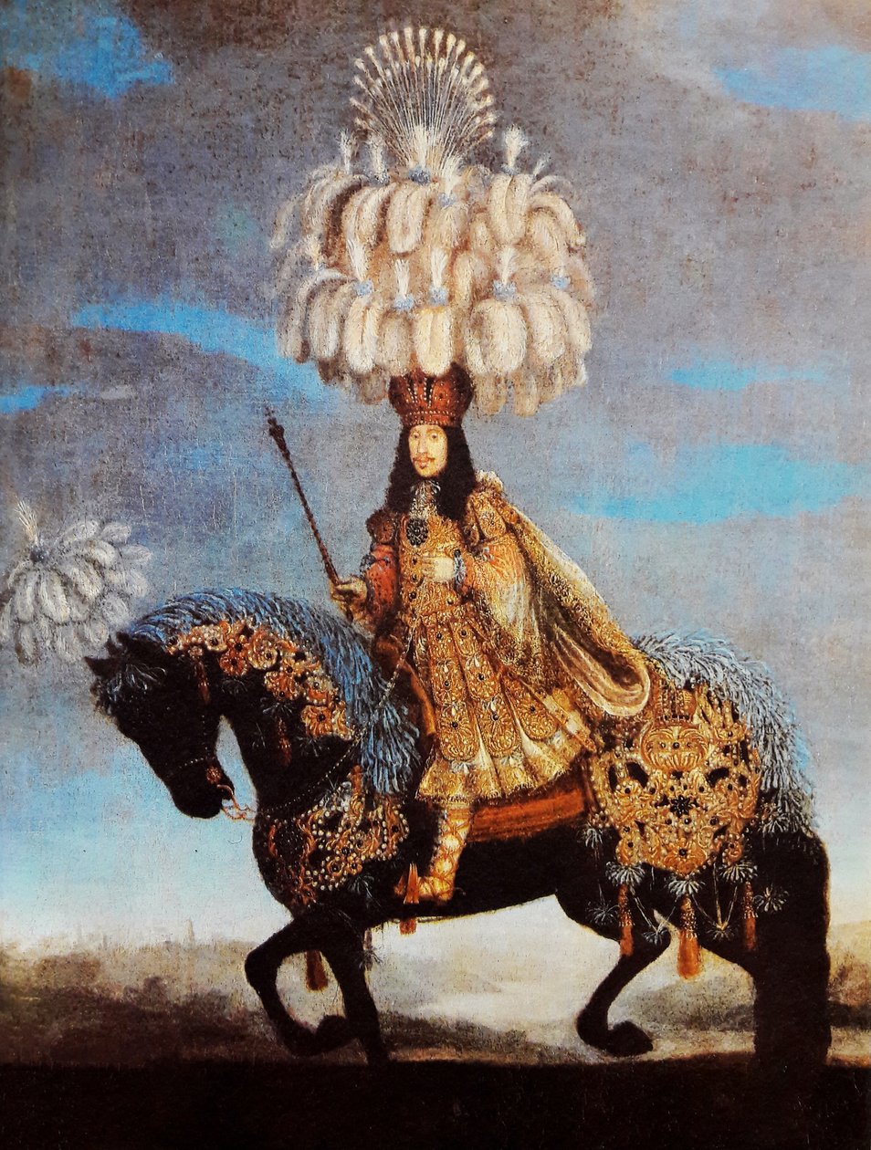 Bir at-bale kostümü içinde at sırtında Leopold I by Jan Thomas van Ieperen