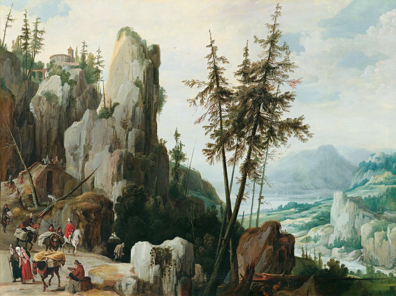 Gezginlerle kaya manzarası by Jan Tilens