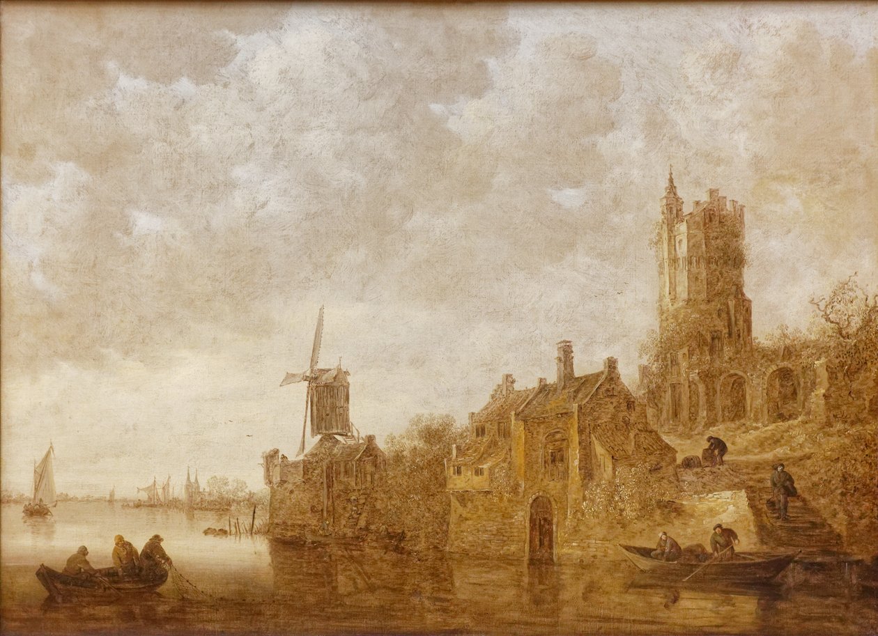 Değirmen ve harap kale ile nehir manzarası by Jan Josephsz van Goyen