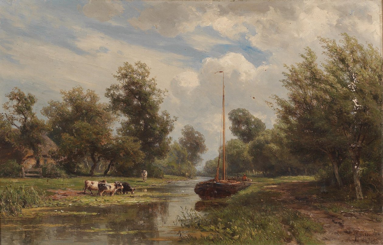 Kanal kıyısında otlayan inekler by Jan Willem van Borselen