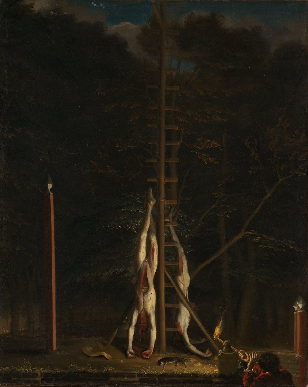 The corpses of the brothers De Witt, on the Groene Zoodje at the Lange Vijverberg in The Hague, 20 August 1672 by Jan de Baen