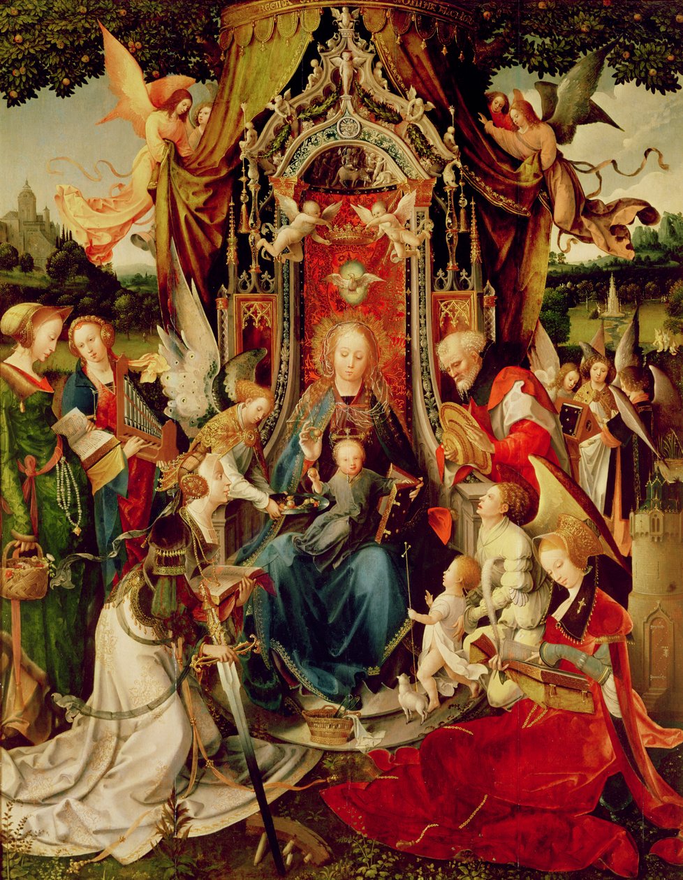 Madonna ve Çocuk ve Azizler, 16. yüzyıl, (üç parçalı) by Jan de Beer