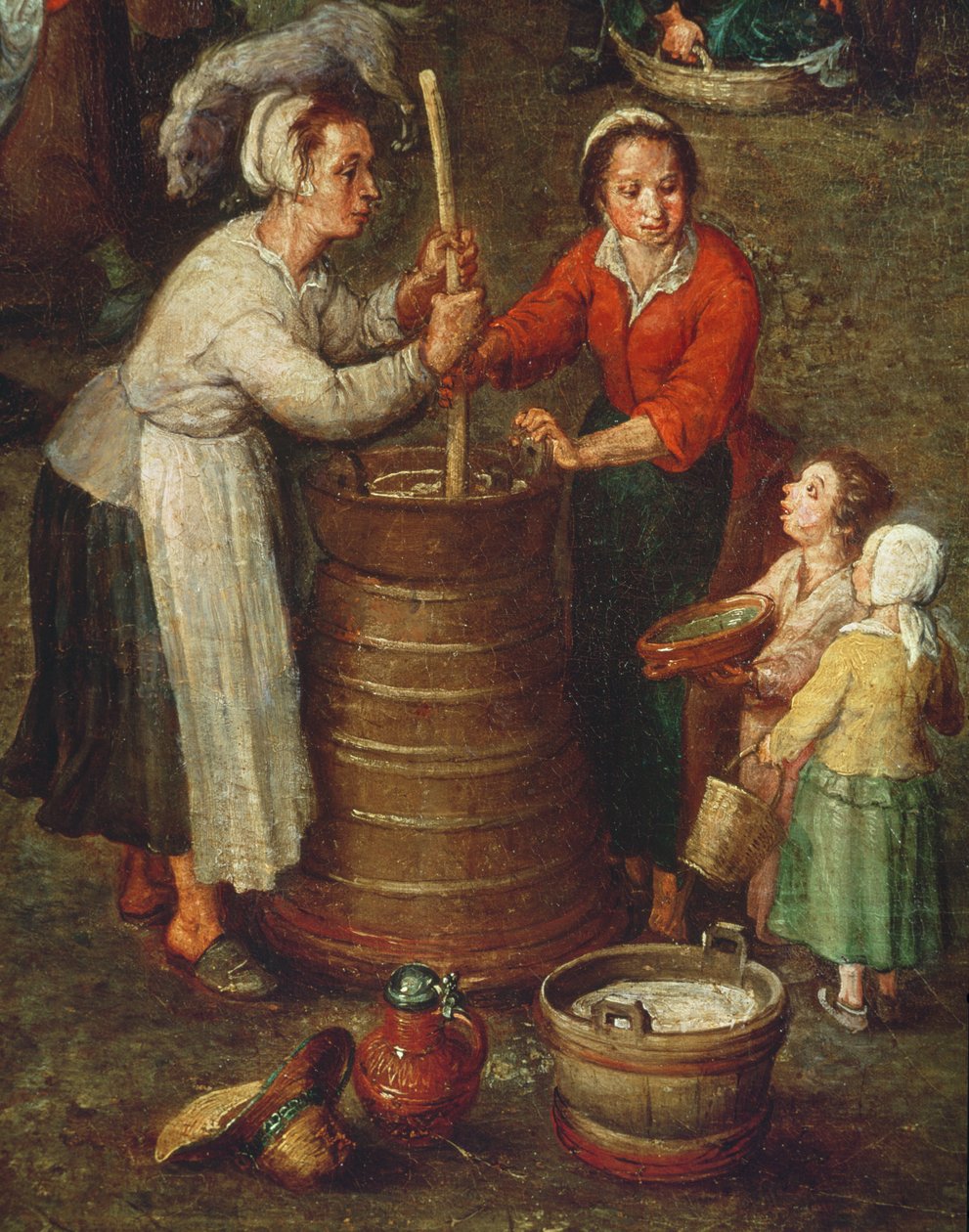 Country Life, tuval üzerine süt yağı çalkalayan köylülerin detayı by Jan the Elder Brueghel