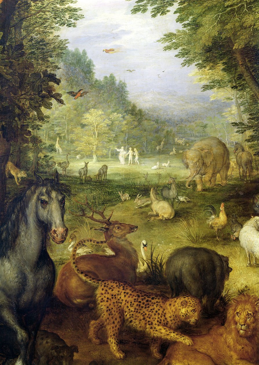 Dünya veya Dünyevi Cennet, hayvanların detayı, 1607-08 (bakır üzerine yağlı boya) by Jan the Elder Brueghel