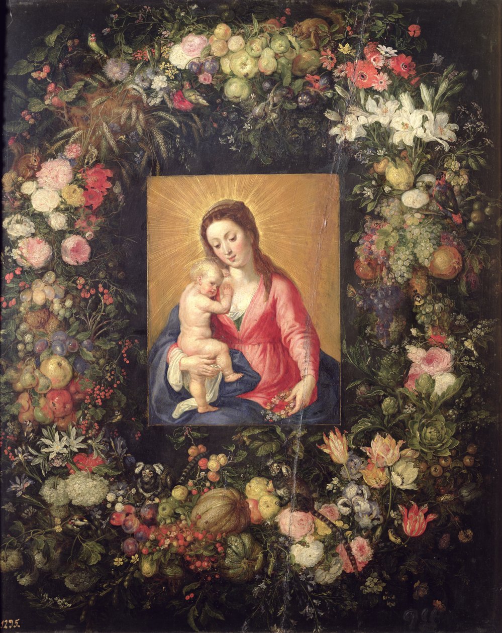 Bakire ve Çocuklu Meyve ve Çiçeklerden Çelenk by Jan the Elder Brueghel