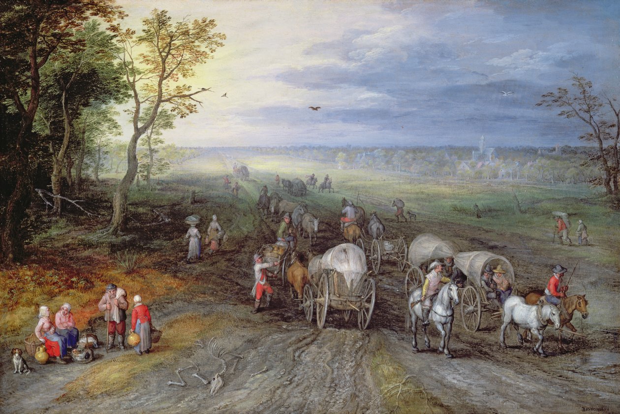 Piyasadan Dönüş (bakır üzerine yağ) by Jan the Elder Brueghel