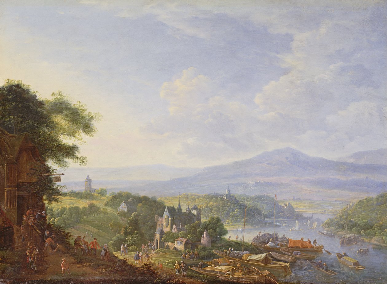 Ren Nehri üzerinde, Köln yakınlarında, c.1700-10 (bakır üzerine yağ) by Jan the Elder Griffier