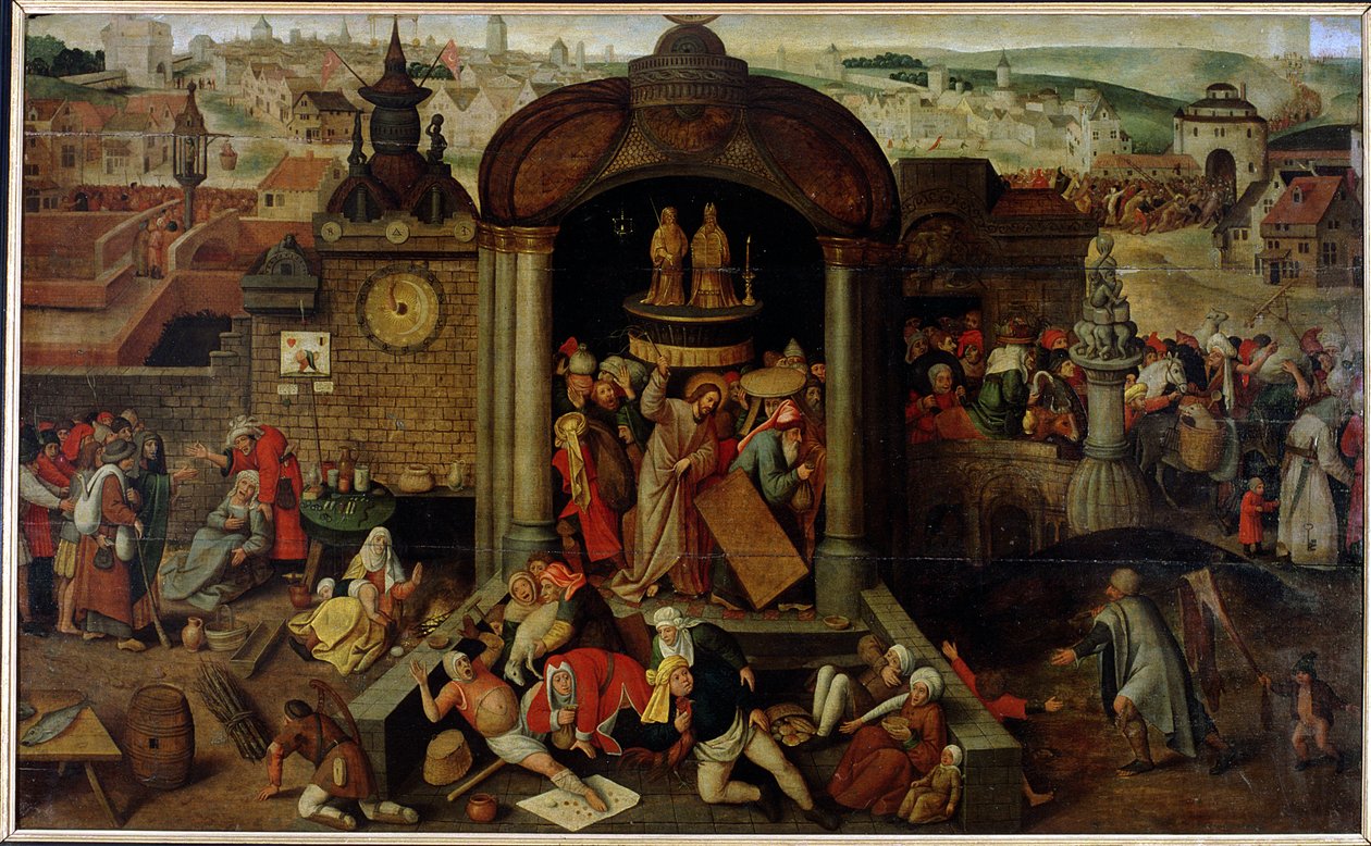 Mesih Tüccarları Tapınaktan Sürerken, 17. Yüzyılın Başları by Jan the Elder circle of Brueghel