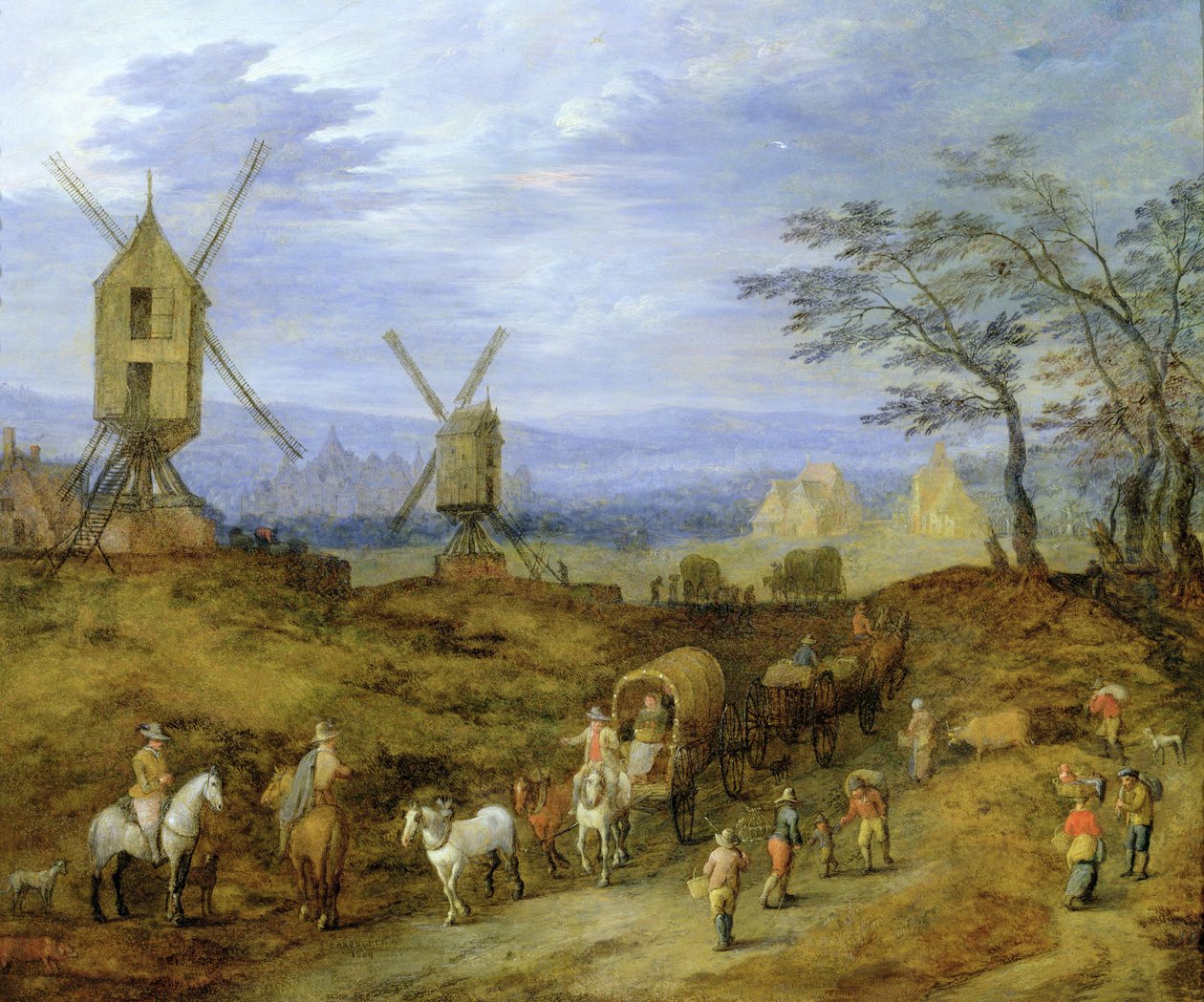 Yel Değirmenleri Yakınında Gezginlerle Manzara by Jan Brueghel the Younger