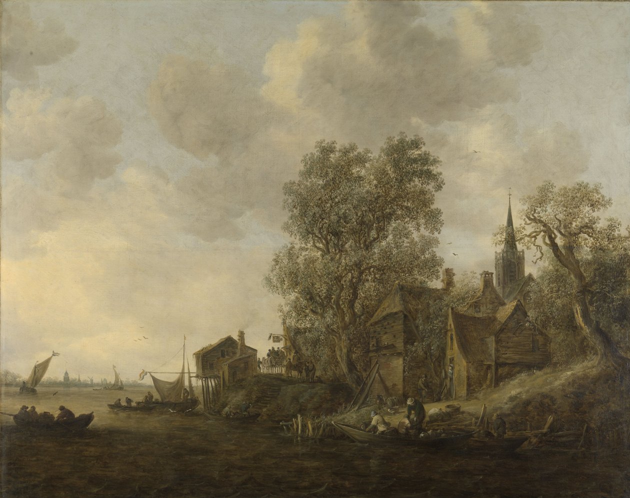 Bir nehir üzerinde bir kasabanın görünümü by Jan Josephsz van Goyen