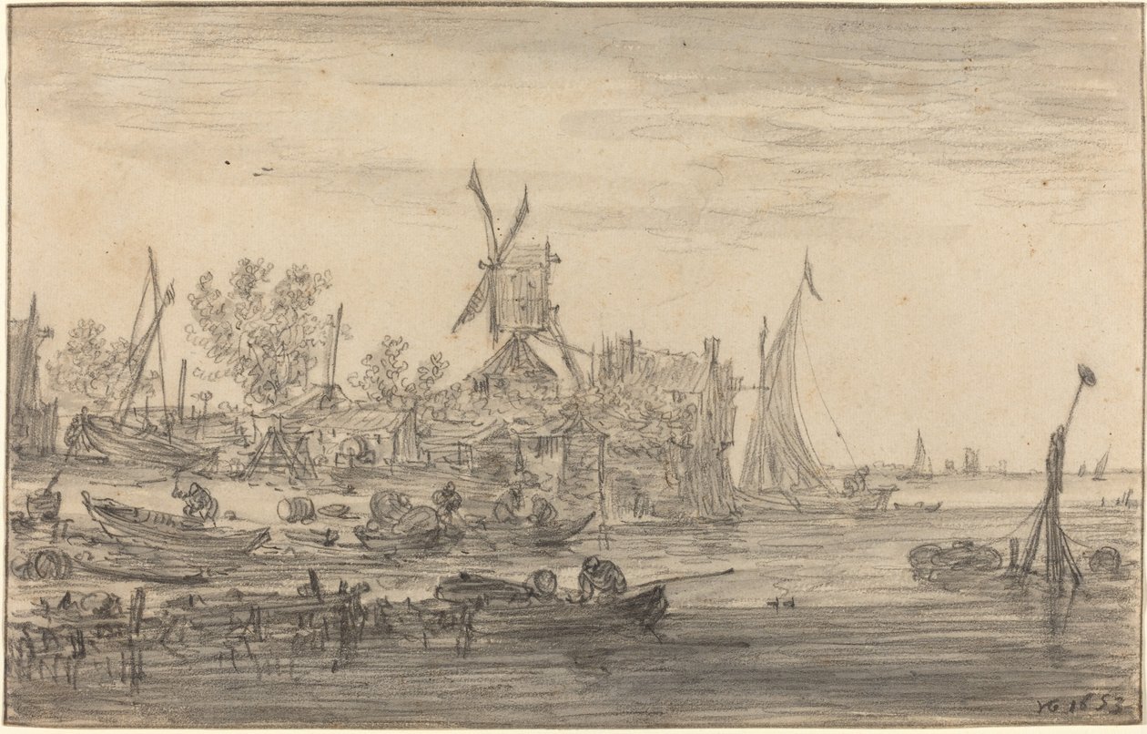 Yel değirmeni ile ön kıyı sahnesi by Jan Josephsz van Goyen