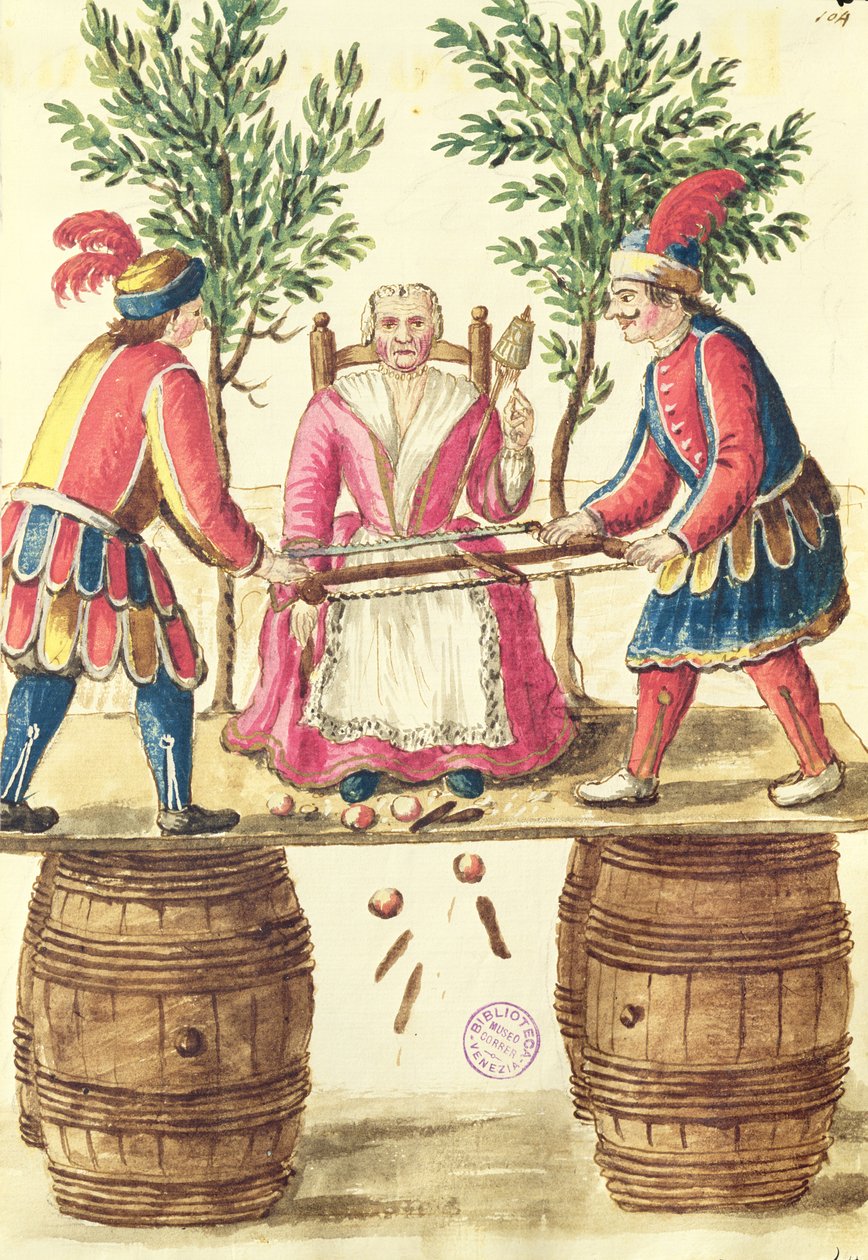 Bir kadını ikiye bölen iki Venedikli sihirbaz (kağıt üzerinde kalem ve mürekkep ve tuvalet) by Jan van Grevenbroeck
