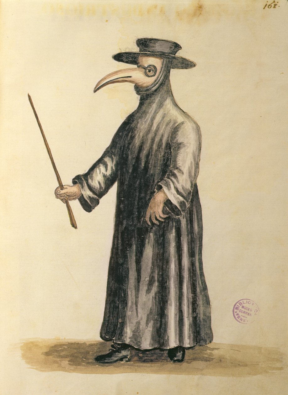 Veba döneminde Venedikli Doktor (kağıt üzerinde kalem ve mürekkep ve wc) by Jan van Grevenbroeck