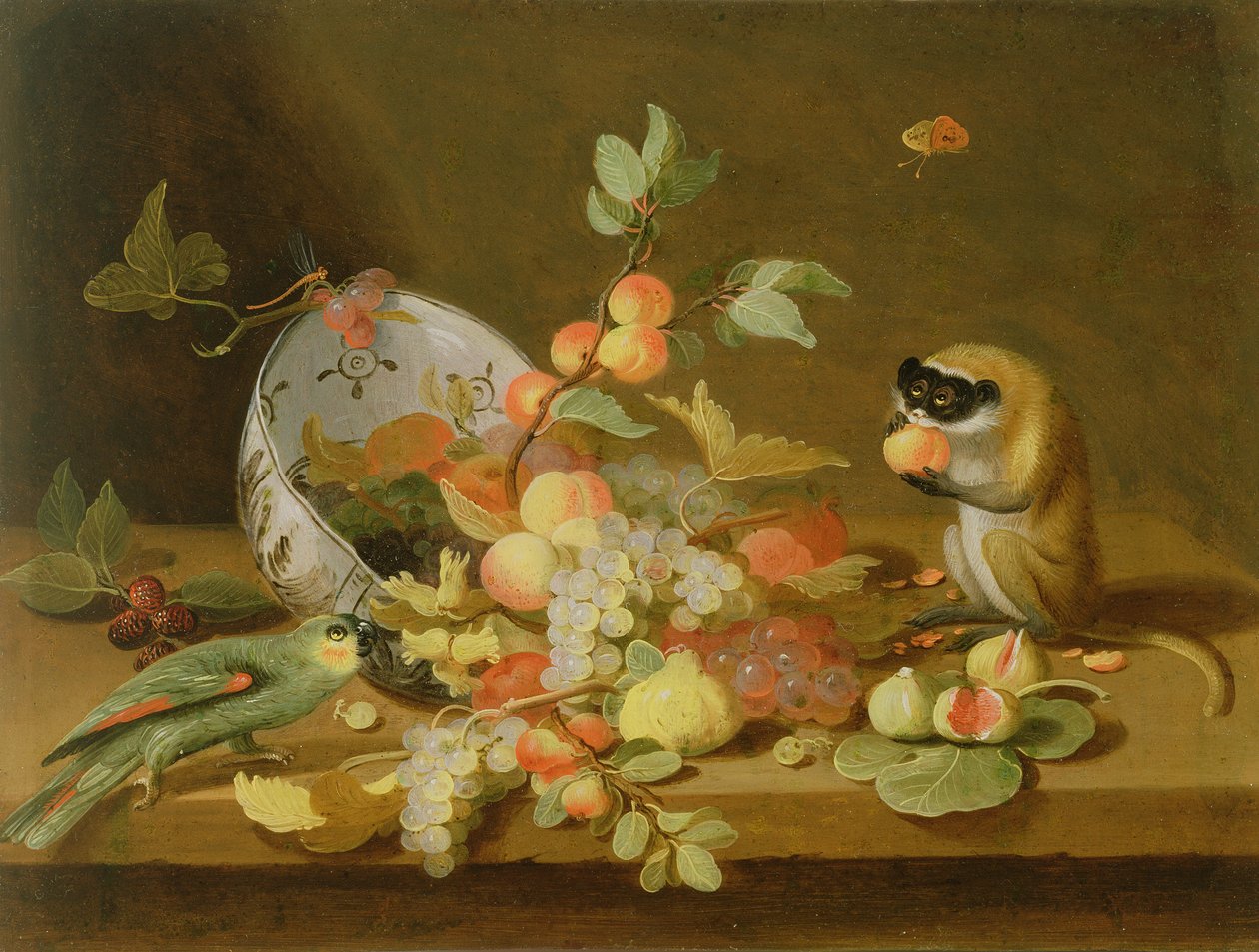 Devrilmiş Delft Kasesinden Dökülen Üzüm ve Şeftali (bakır üzerine yağ) by Jan van Kessel the Elder