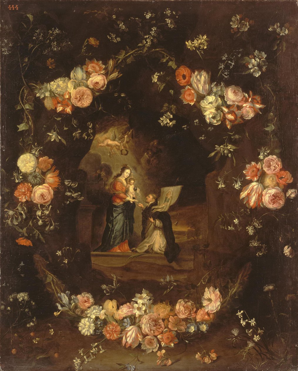 Madonna, Çocuk ve Aziz Ildephonsus, Çiçeklerden Bir Çelenkle Çerçeveli by Jan van Kessel the Elder