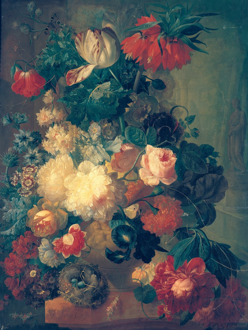 Kuş Yuvası Vazoda Çiçekler by Jan van Os