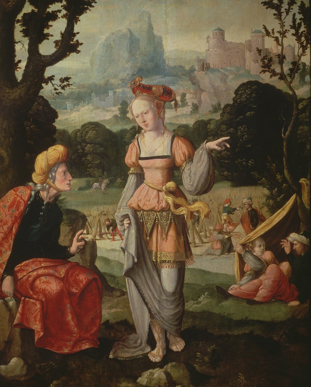 Ruth ve Naomi Boaz alanında, c.1530-40 (panel) by Jan van Scorel