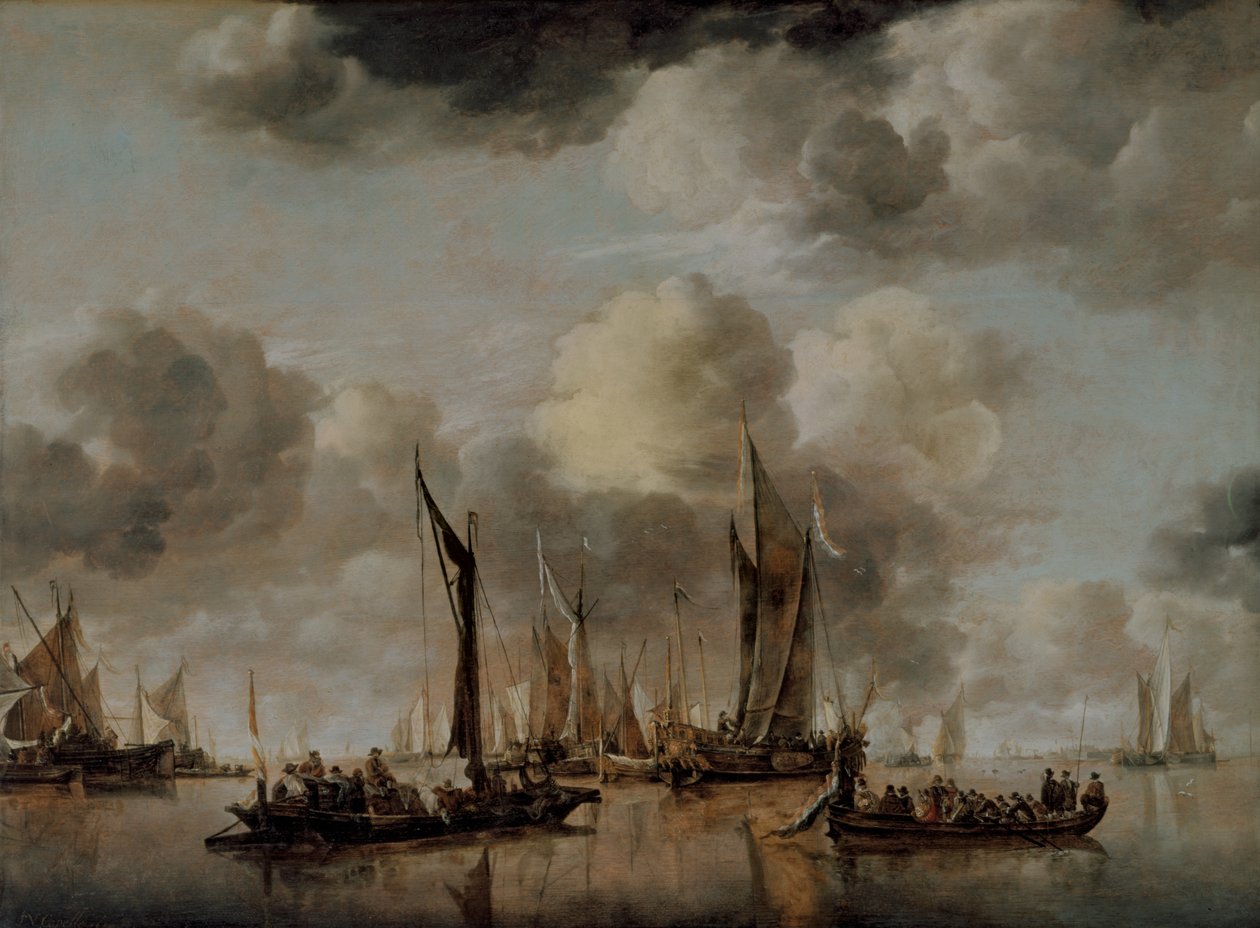 Mavna Uzaklaşırken Selam Ateşleyen Hollandalı Bir Yat, 1650 by Jan van de Capelle or Cappelle