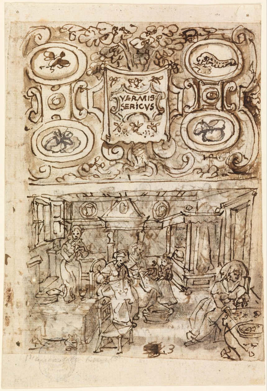 İpekböceği serisi için başlık sayfası (Vermis Sericus) by Jan van der Straet
