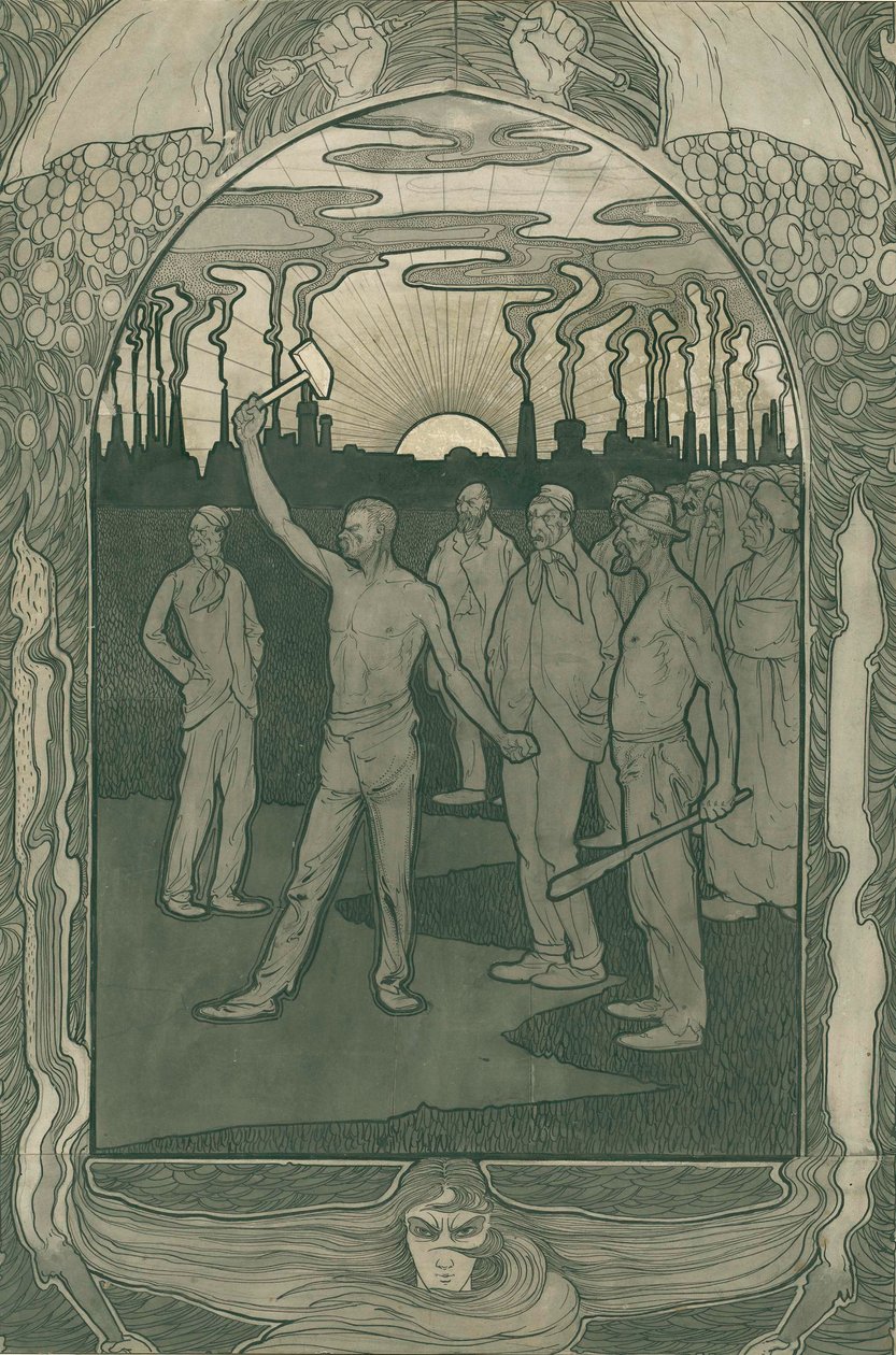 Fabrika işçileri güçlü birleşik, 1900 (kağıt üzerine kalem) by Jan van der Vaardt