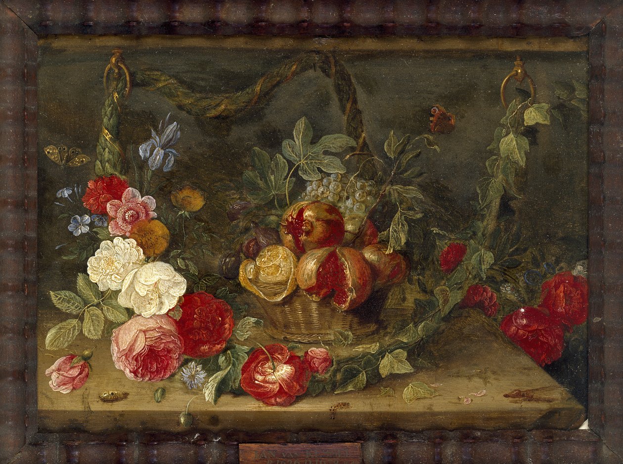 Meyve Sepeti ile Dekoratif Natürmort Kompozisyonu (bakır üzerine yağlı boya) by Jan van Kessel the Elder