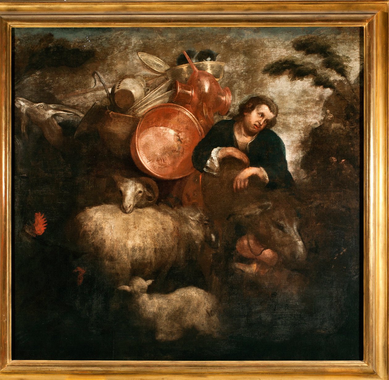 Keçi ve eşekli çoban (Keçi ve popolu bir çoban) Tablo Jan Roos (1591-1638) 17. yüzyıl Genes, Musei di Strada Nuova by Jan Roos