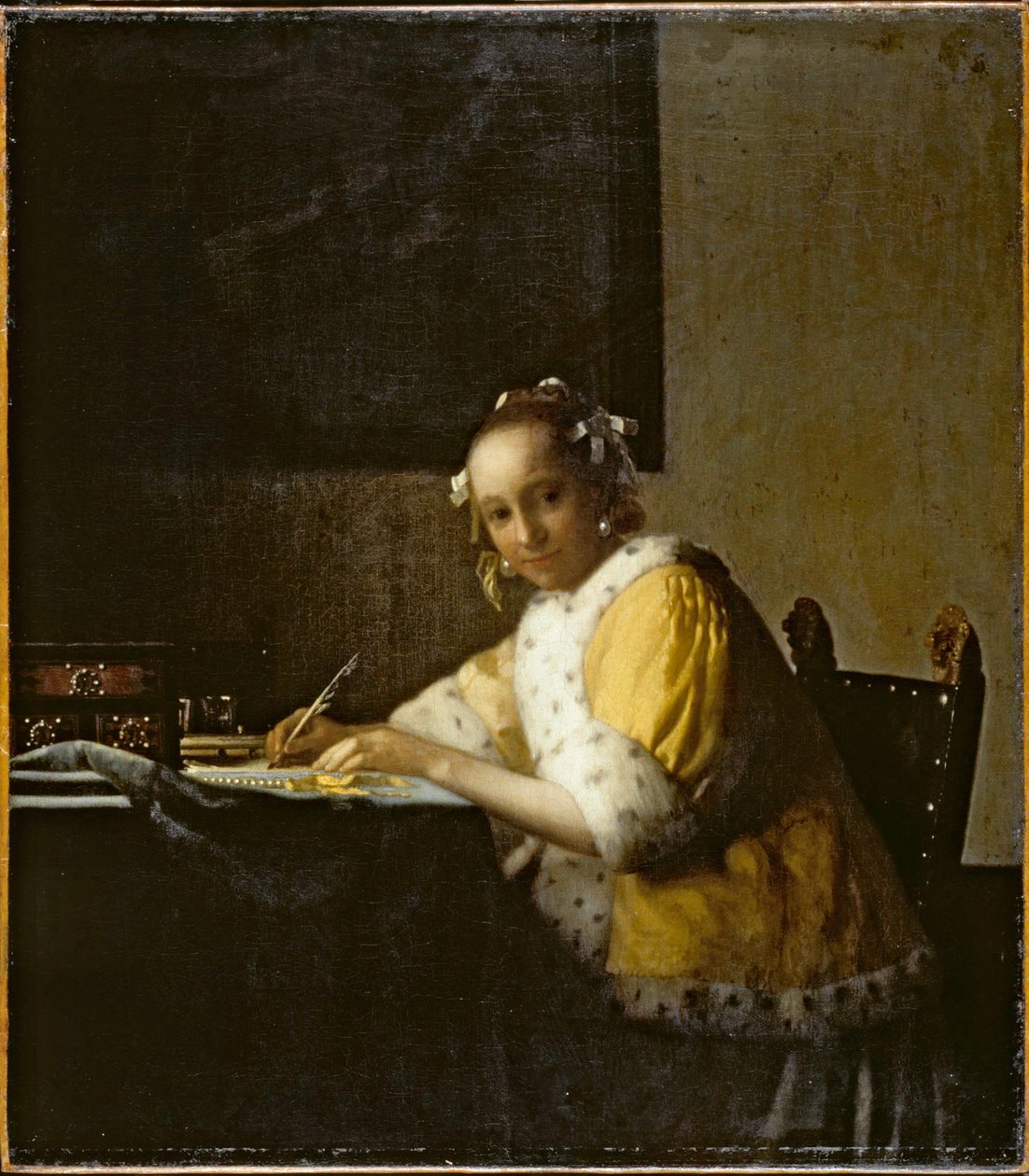 Yazı Yazan Bir Kadın... (tuval üzerine yağlıboya) by Jan (1632-75) Vermeer