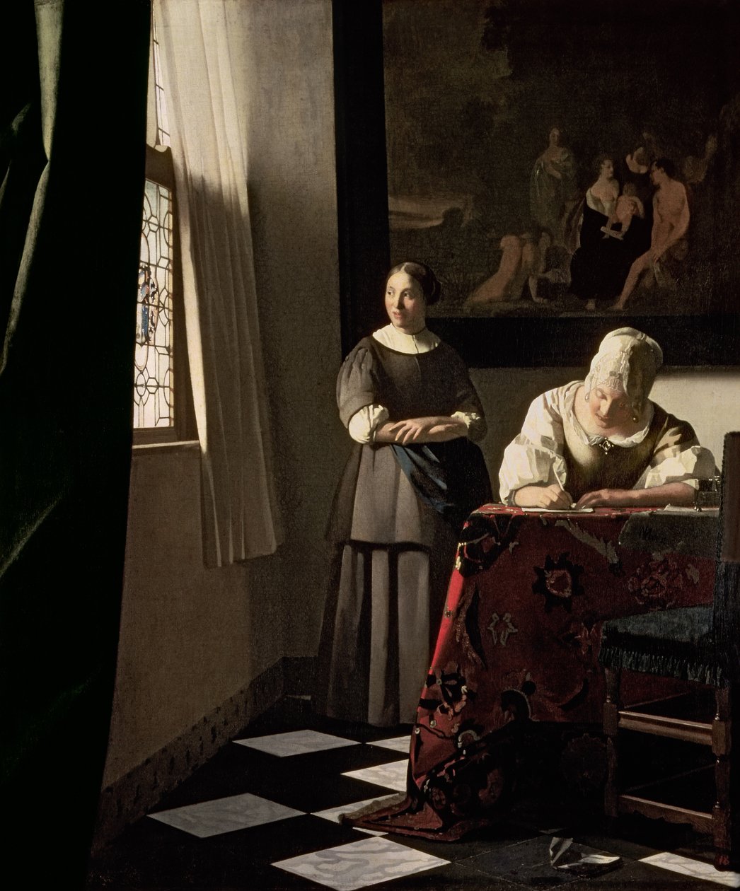Hizmetçisiyle bir mektup yazan bayan, 1670 dolayları (tuval üzerine yağlı boya) by Johannes Vermeer