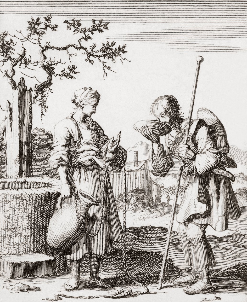 Bir kadın bir hacıya bir bardak su verir. by Jan (after) Luyken